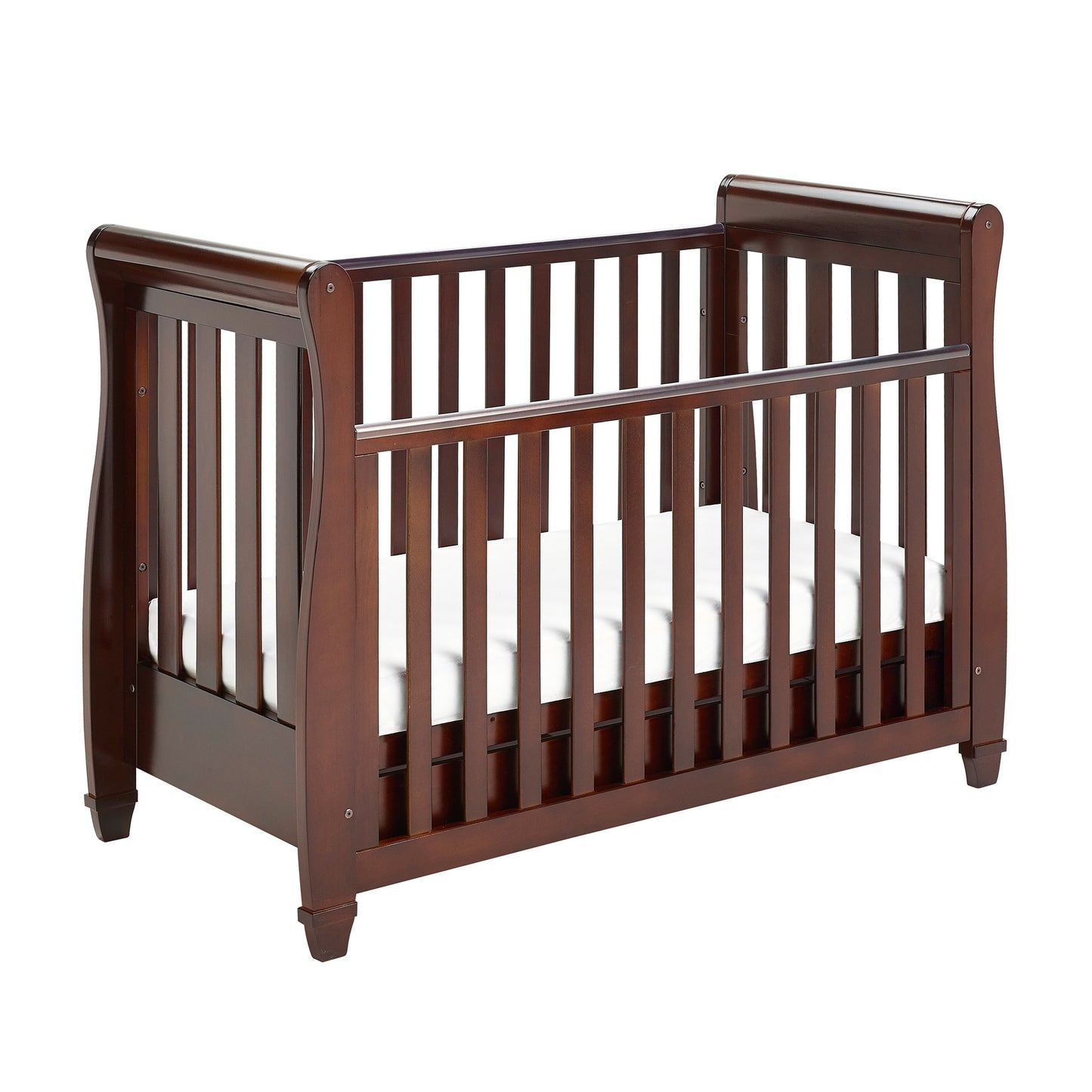 Babymore Eva Sleigh Cot Bed Drop Side with Drawer - Brown