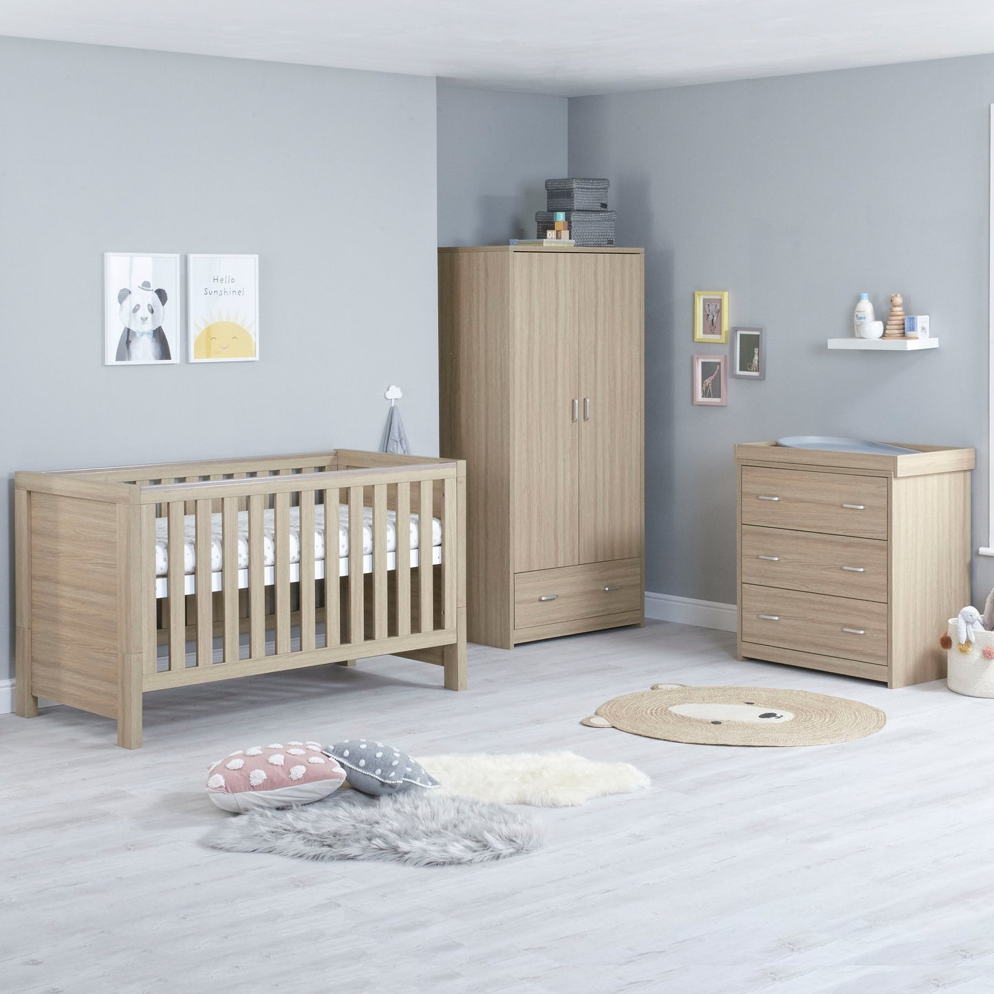 Babymore Luno 3 Piece Nursery Room Set - Oak