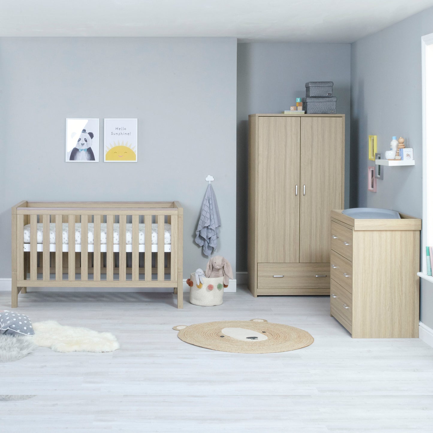 Babymore Luno 3 Piece Nursery Room Set - Oak