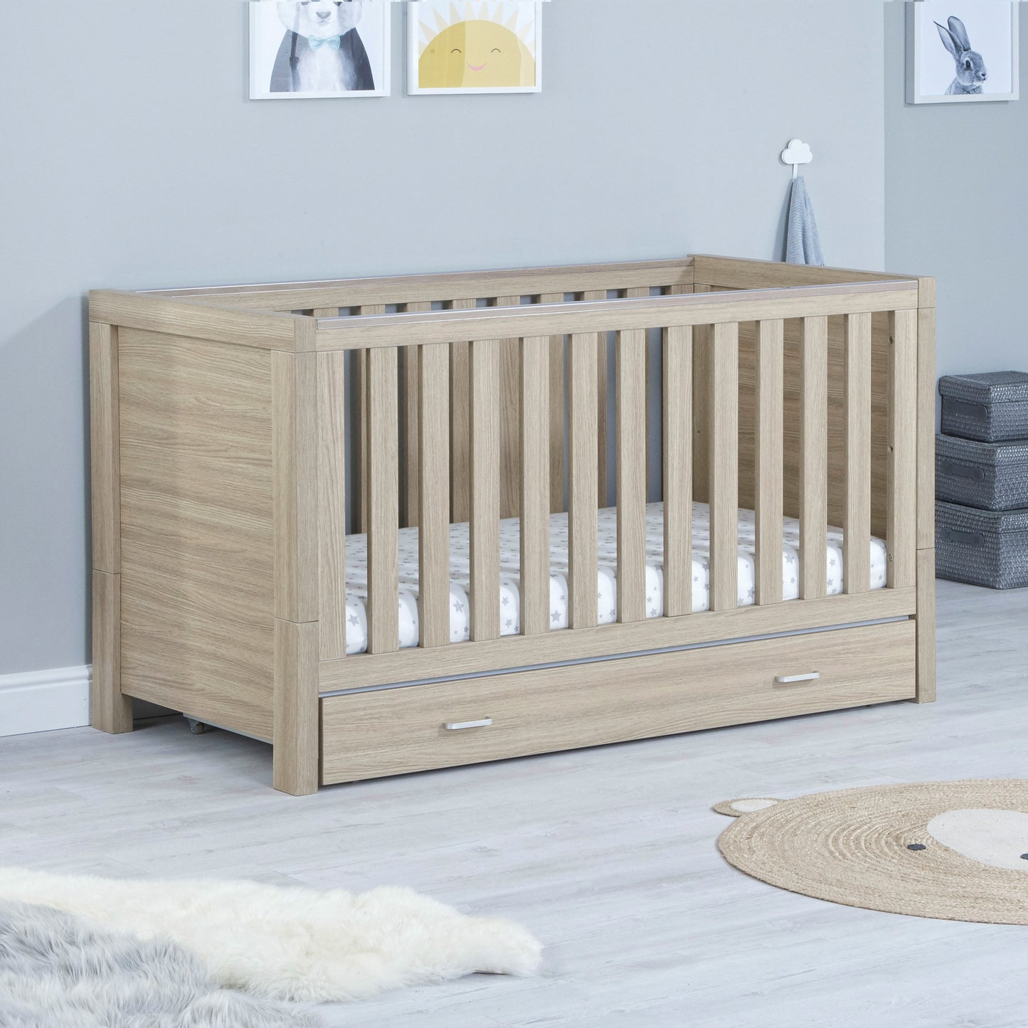 Babymore Luno 3 Piece Nursery Room Set with Drawer - Oak