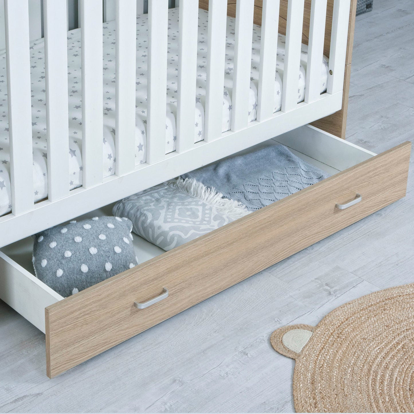 Babymore Drawer - Luno Veni Cot Bed - Oak