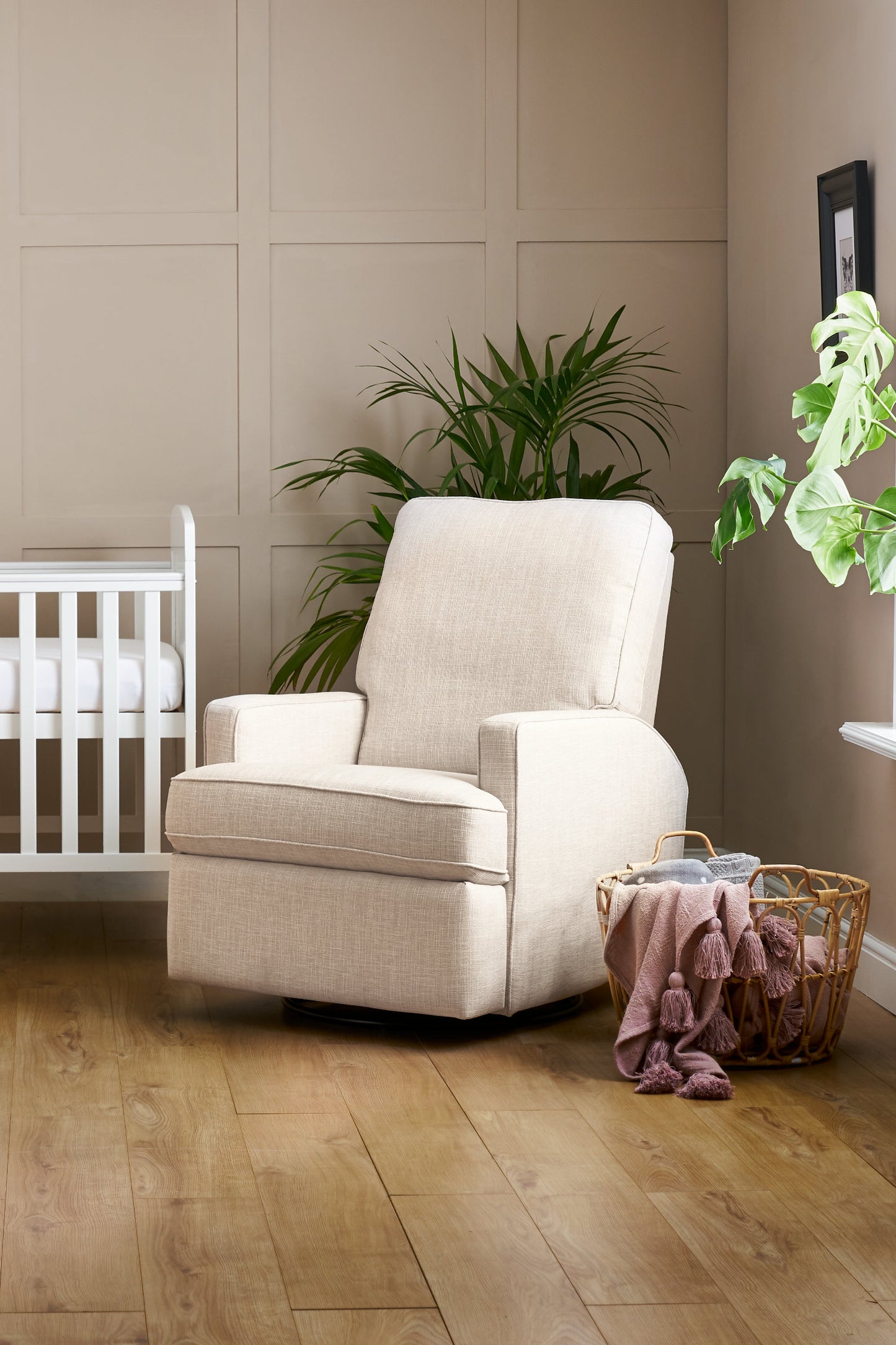 Obaby Madison Swivel Glider Recliner Chair - Oatmeal