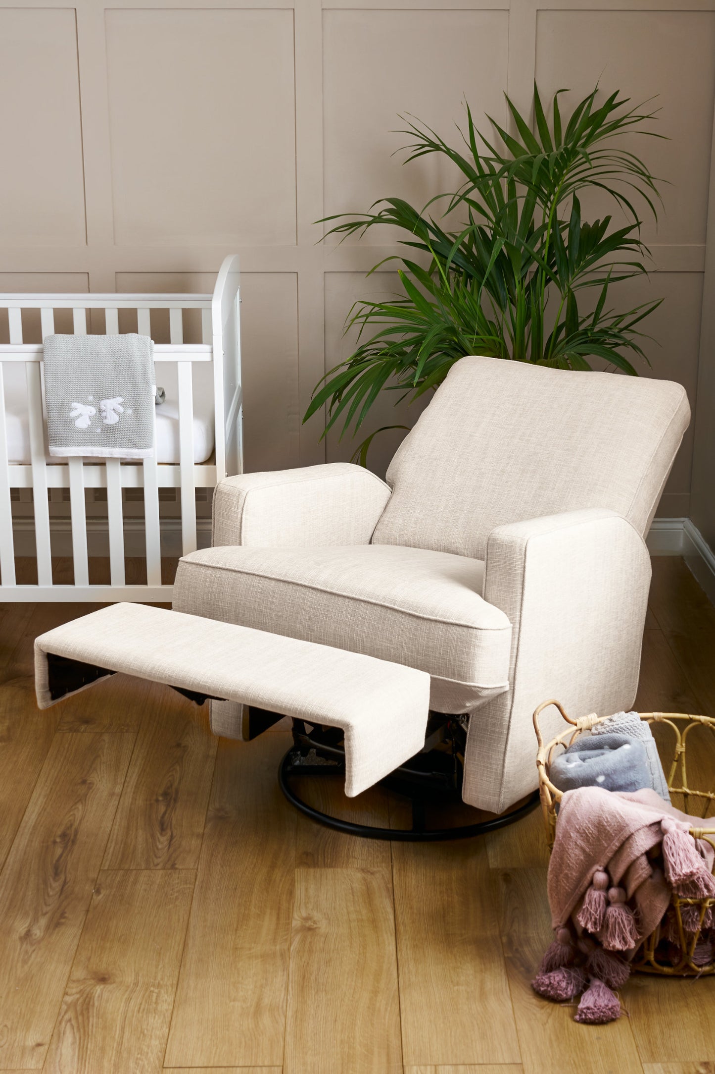 Obaby Madison Swivel Glider Recliner Chair - Oatmeal