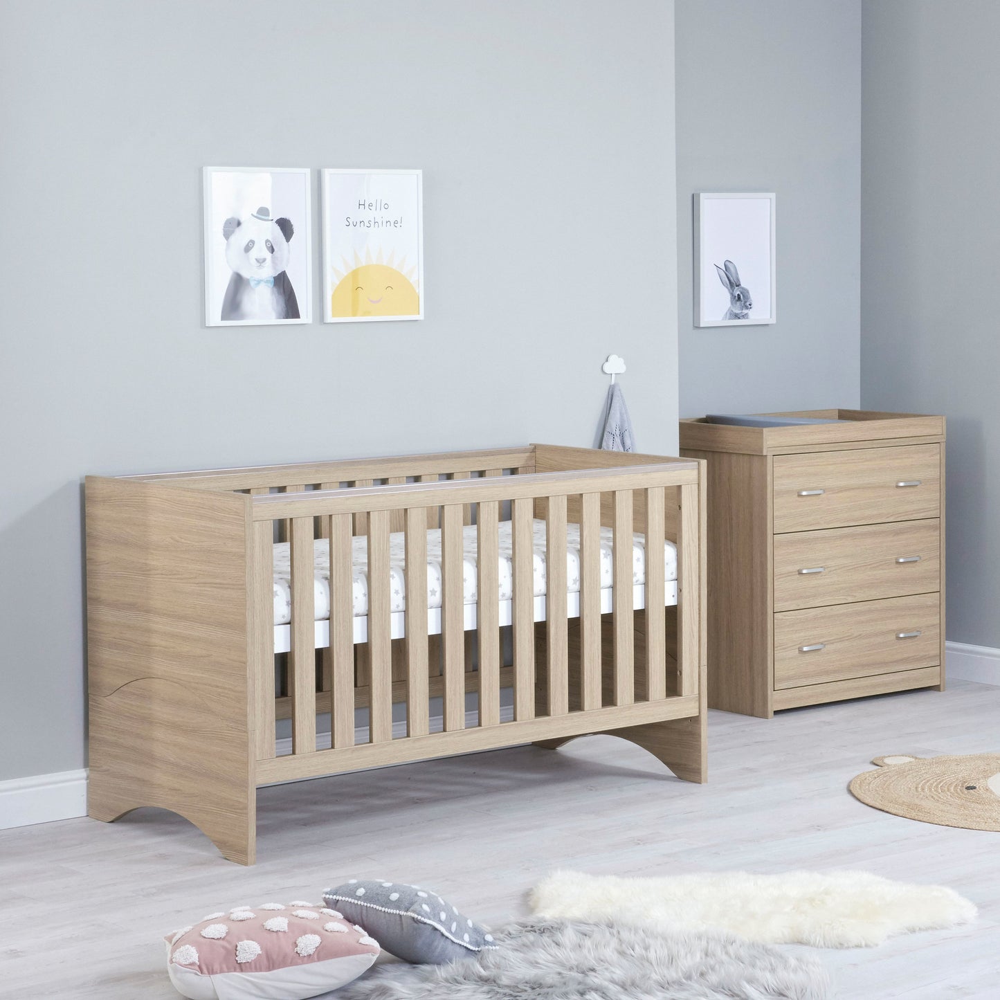 Babymore Veni 2 Piece Nursery Room Set - Oak