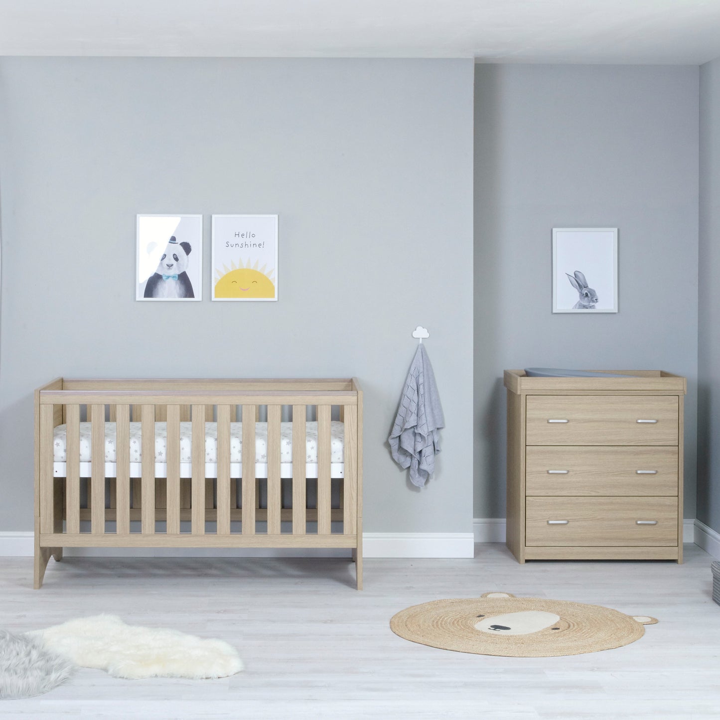 Babymore Veni 2 Piece Nursery Room Set - Oak