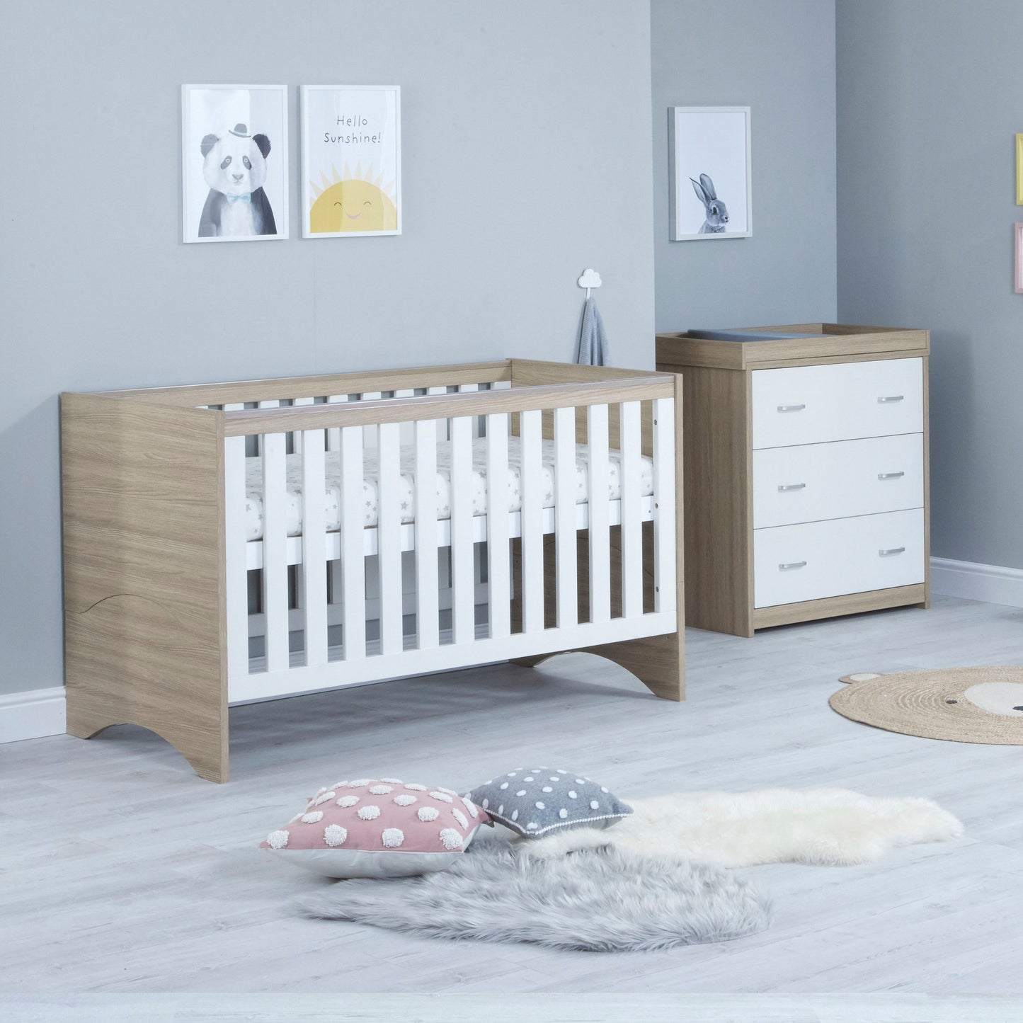 Babymore Veni 2 Piece Nursery Room Set - Oak White