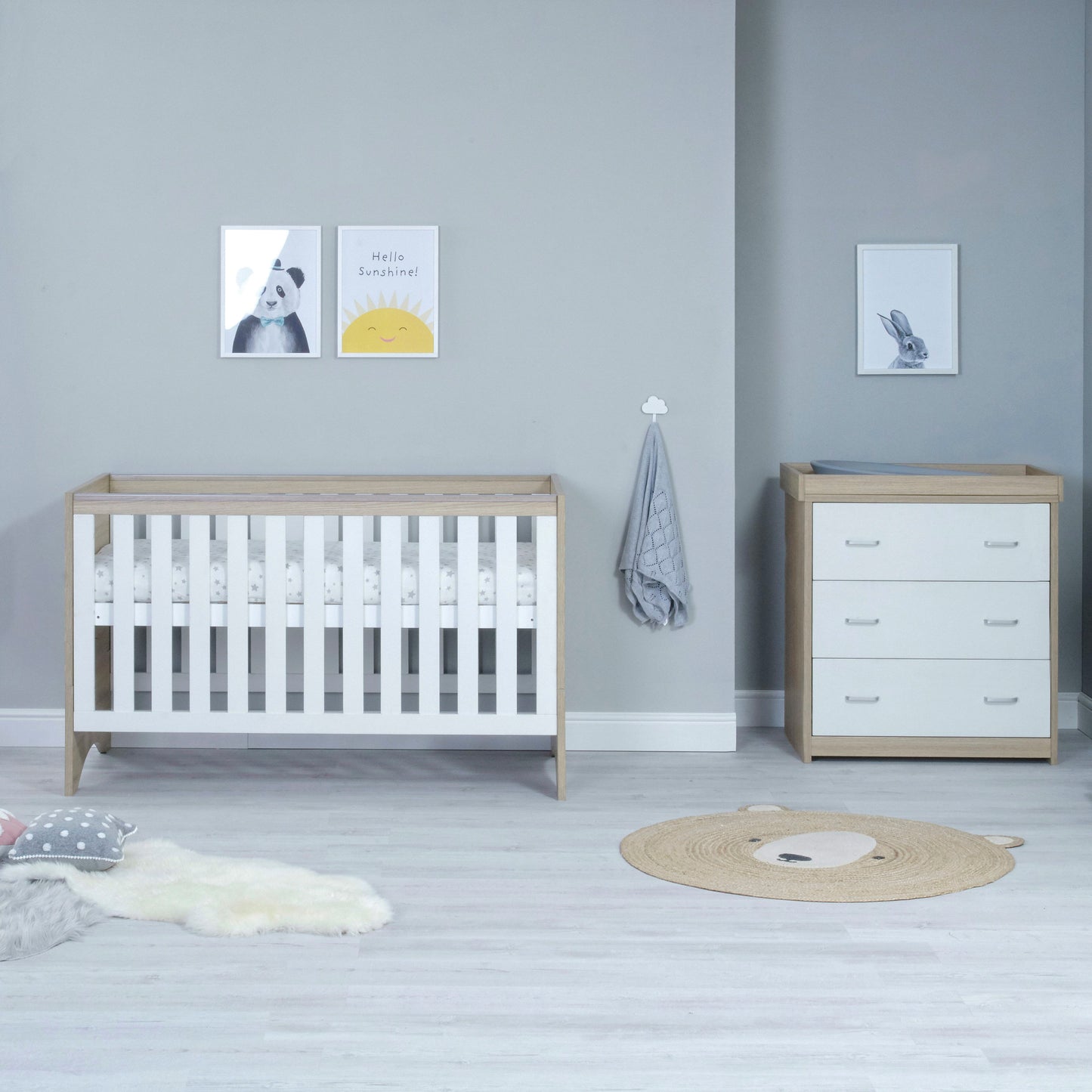 Babymore Veni 2 Piece Nursery Room Set - Oak White
