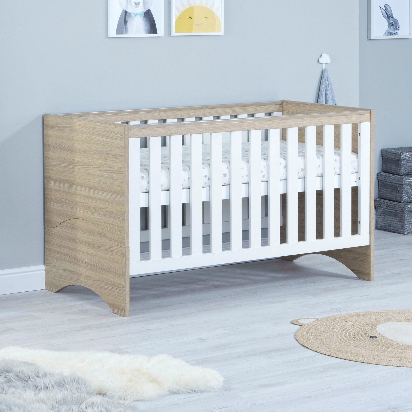 Babymore Veni 3 Piece Nursery Room Sets with Drawer - Oak White