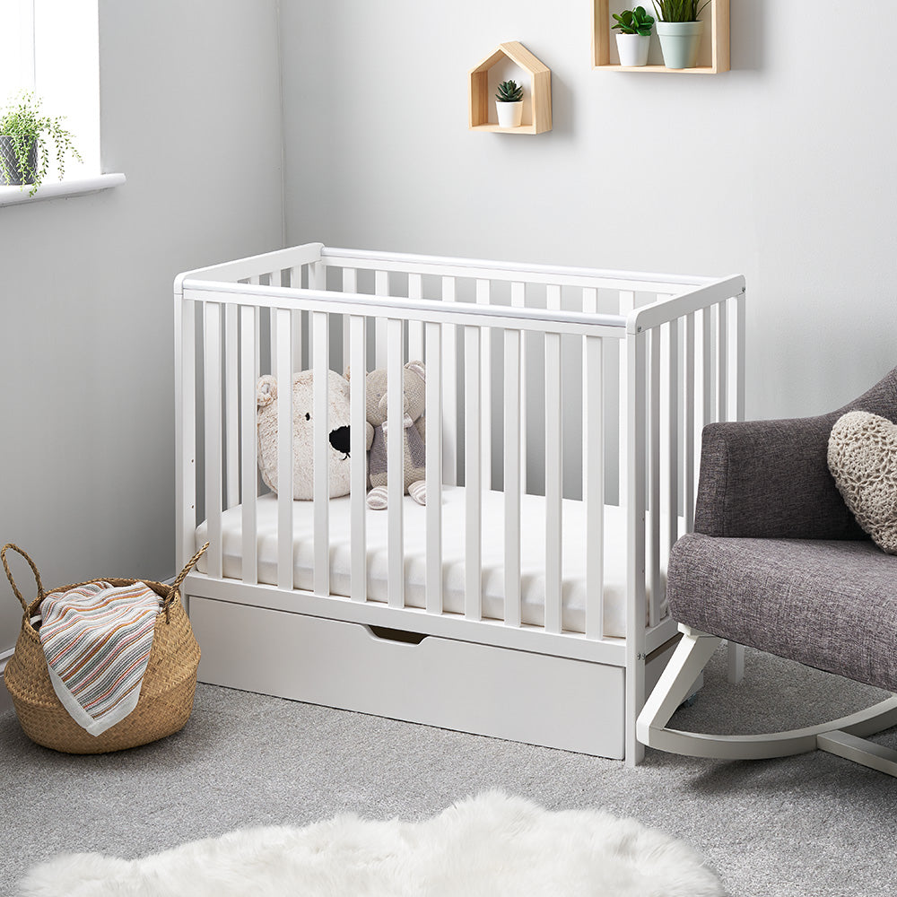 Obaby Bantam Space Saver Cot, Under Drawer + Fibre Mattress - White