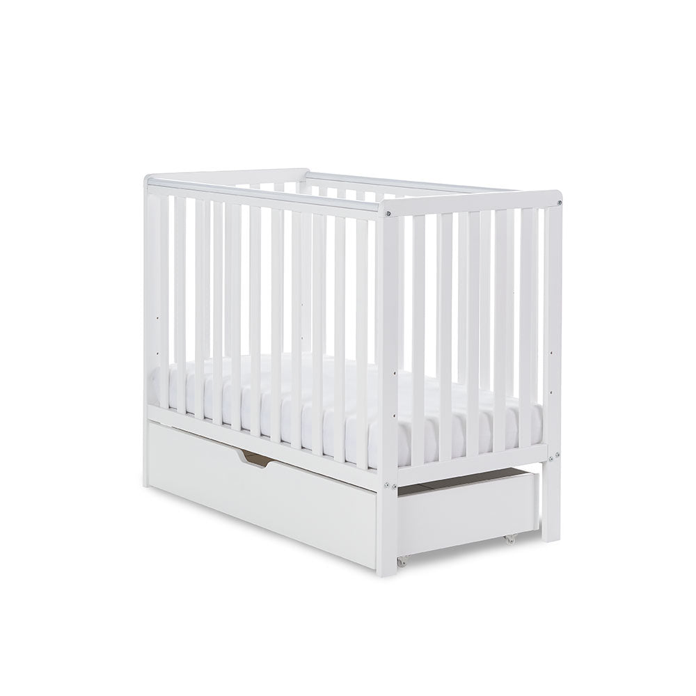 Obaby Bantam Space Saver Cot, Under Drawer + Fibre Mattress - White