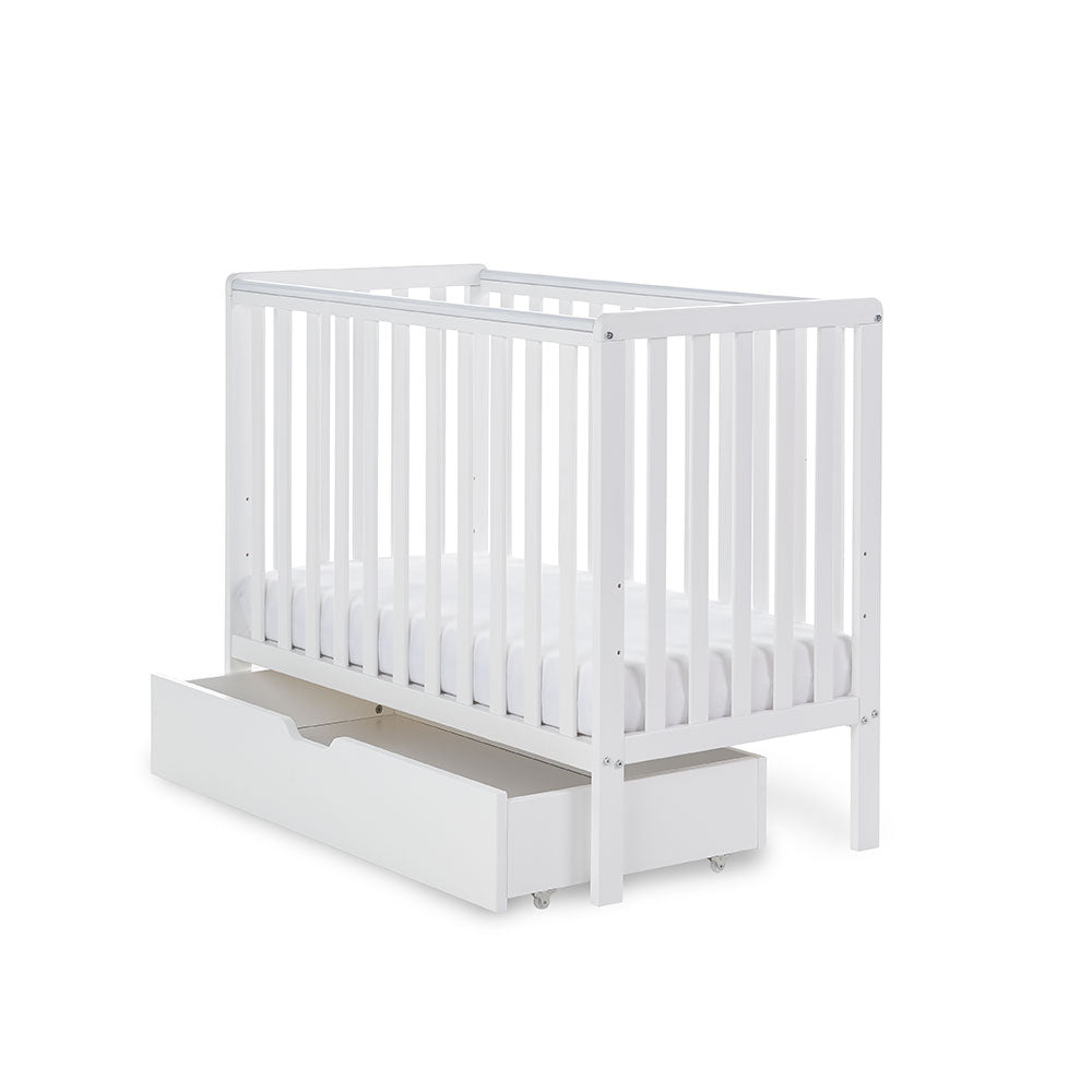 Obaby Bantam Space Saver Cot, Under Drawer + Fibre Mattress - White