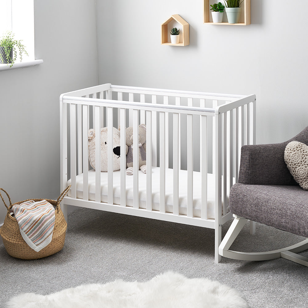 Obaby Bantam Space Saver Cot + Fibre Mattress - White