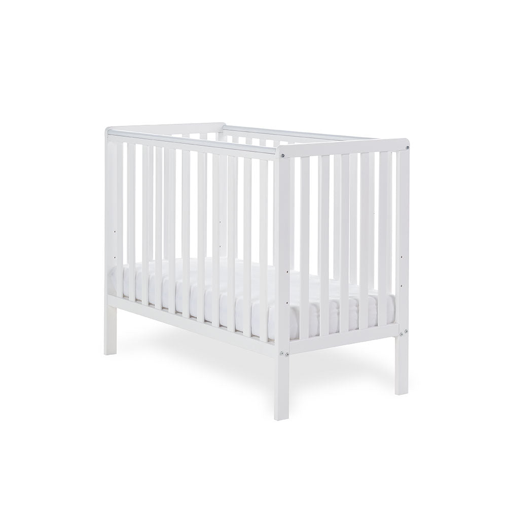 Obaby Bantam Space Saver Cot + Fibre Mattress - White