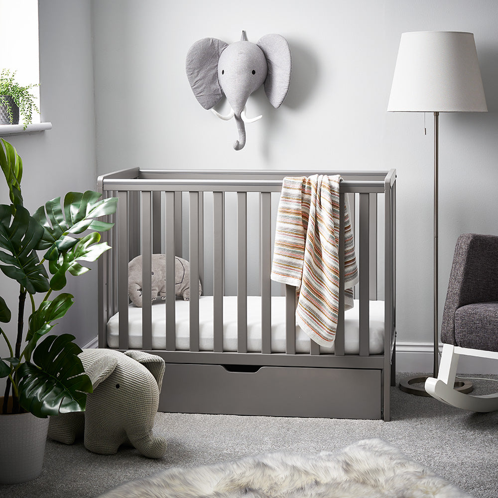 Obaby Bantam Space Saver Cot, Under Drawer + Fibre Mattress - Taupe Grey