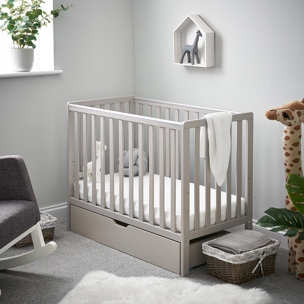 Obaby Bantam Space Saver Cot, Under Drawer + Fibre Mattress - Warm Grey