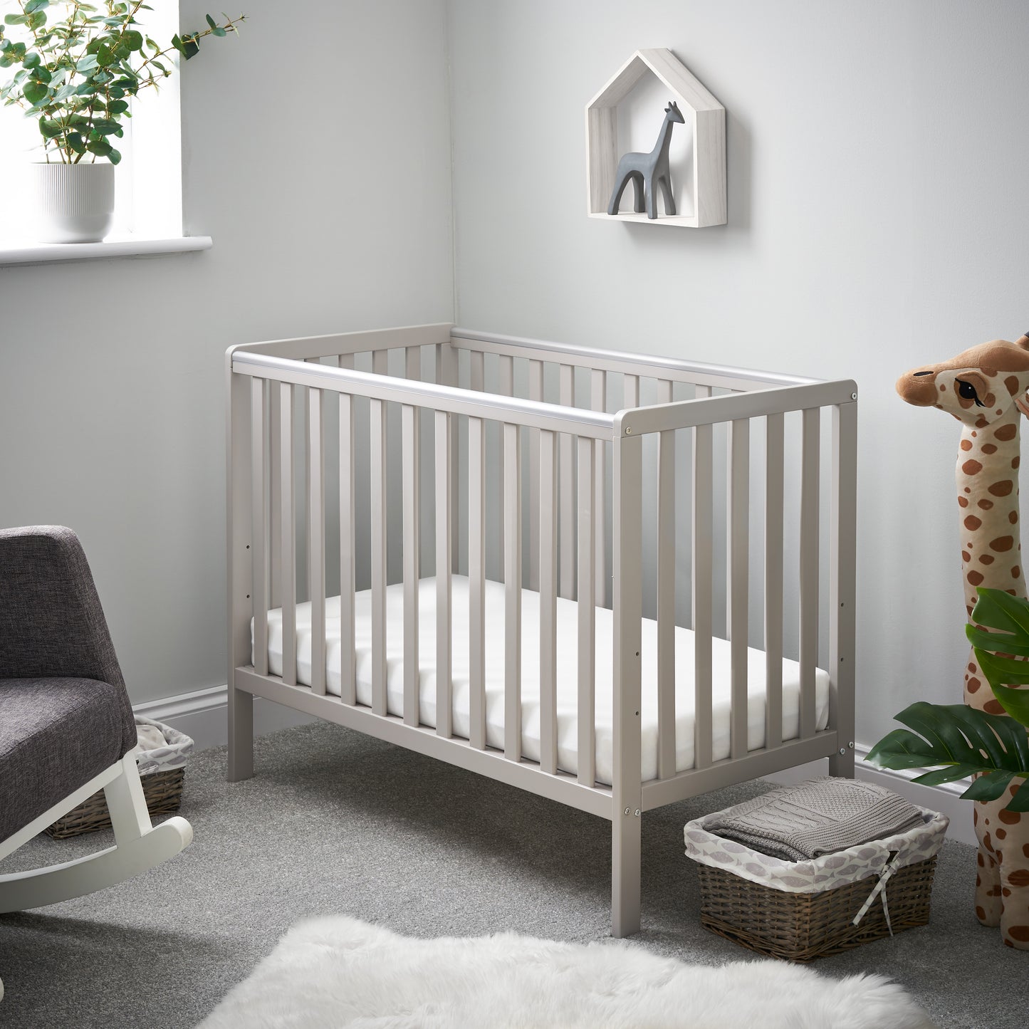 Obaby Bantam Space Saver Cot + Fibre Mattress - Warm Grey