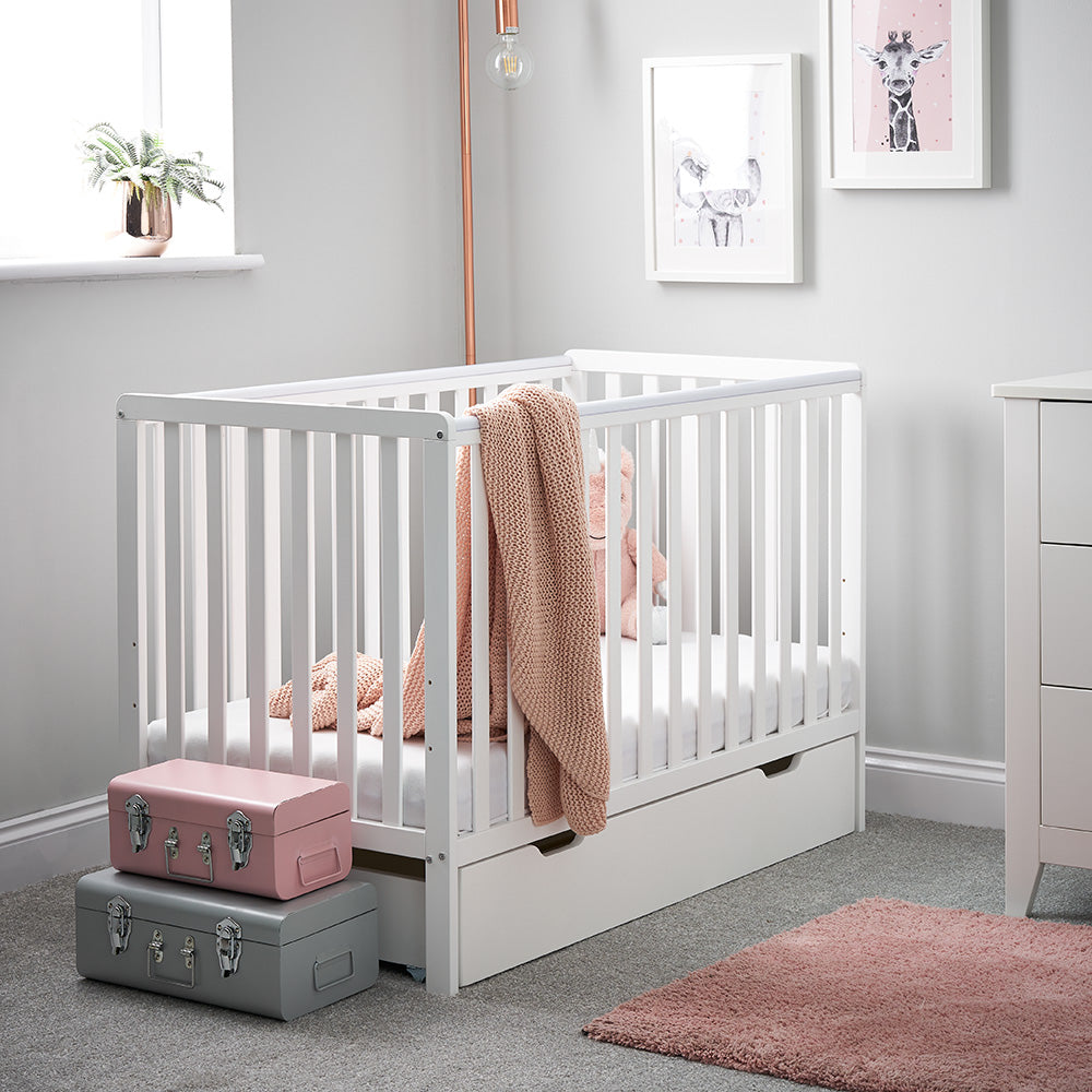 Obaby Bantam Cot Bed, Under Drawer + Fibre Mattress - White