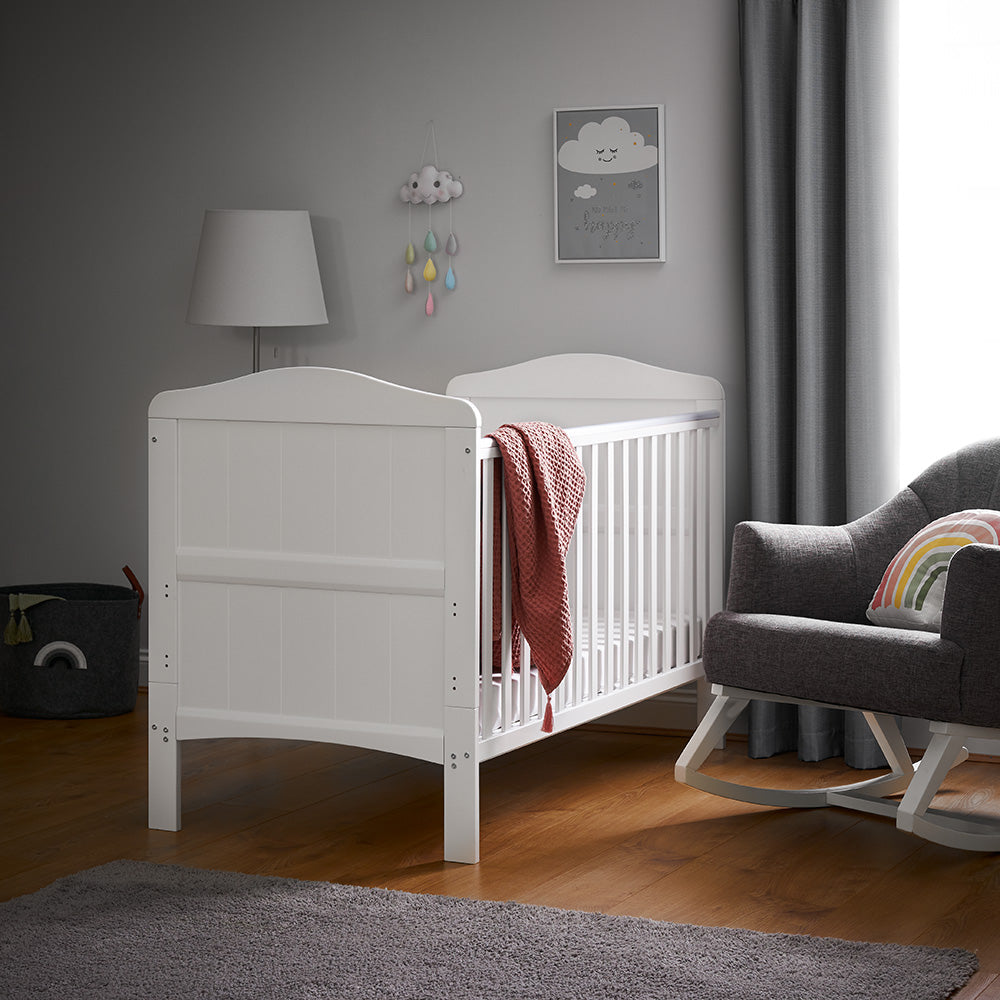 Obaby Whitby Cot Bed + Foam Mattress - White