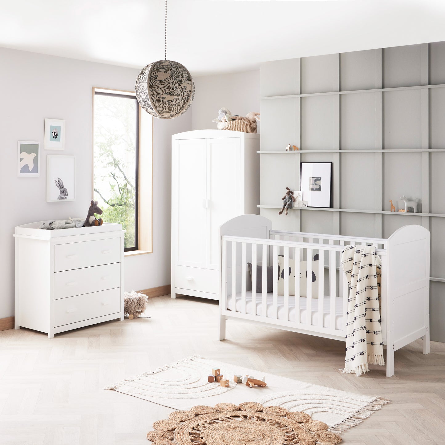 Babymore Caro 3 Piece Nursery Room Set - White Wash