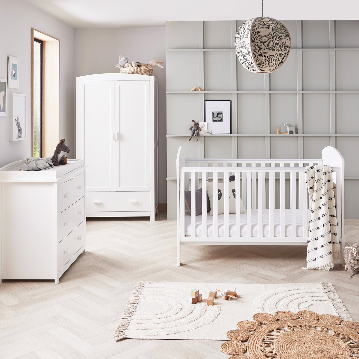 Babymore Caro 3 Piece Nursery Room Set - White Wash