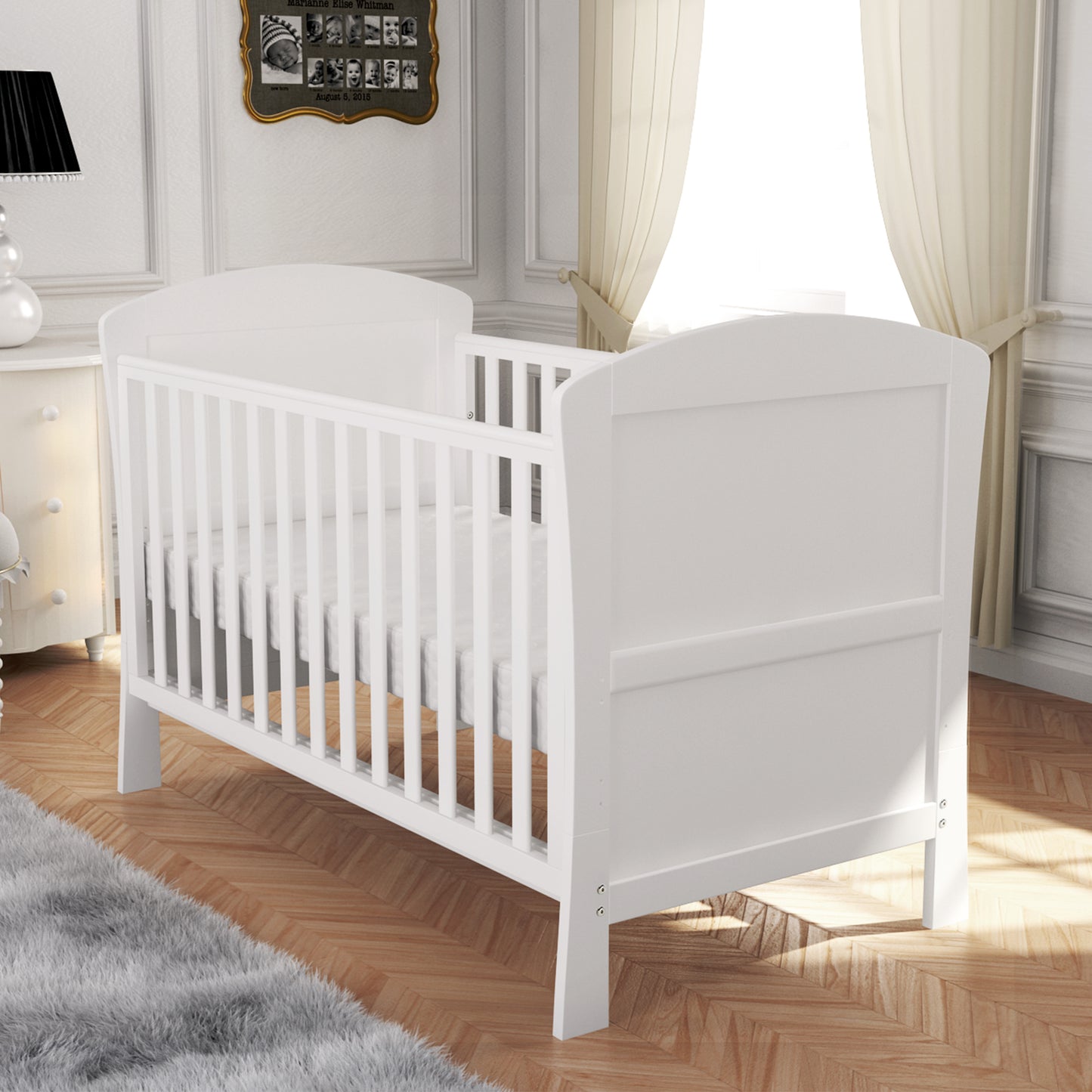 Babymore Aston Drop Side Cot Bed - White