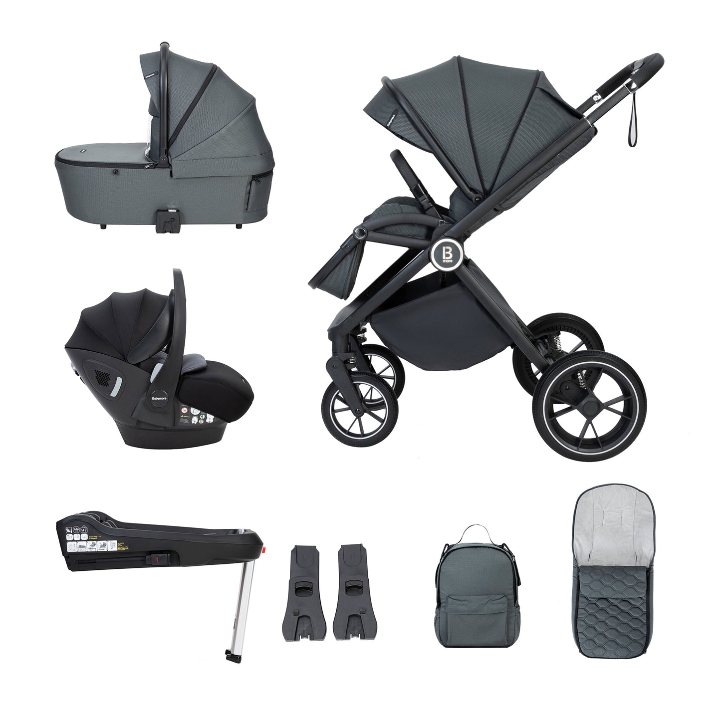 Babymore Kai Travel System Pecan with Base - Forest Grey