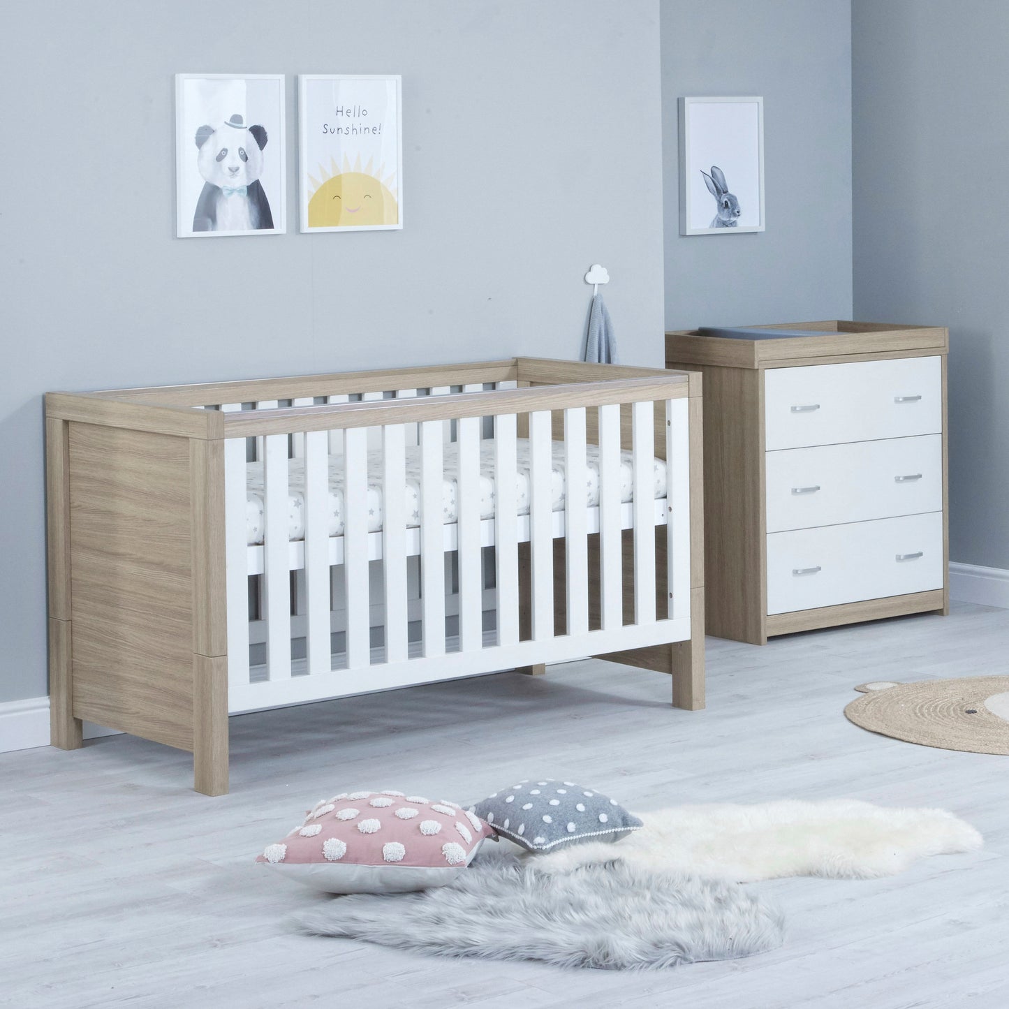 Babymore Luno 2 Piece Nursery Room Set - Oak White