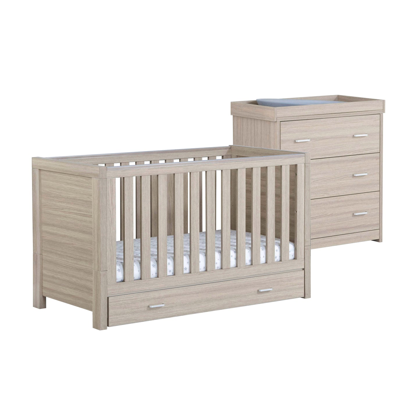 Babymore Luno 2 Piece Nursery Room Set with Drawer - Oak