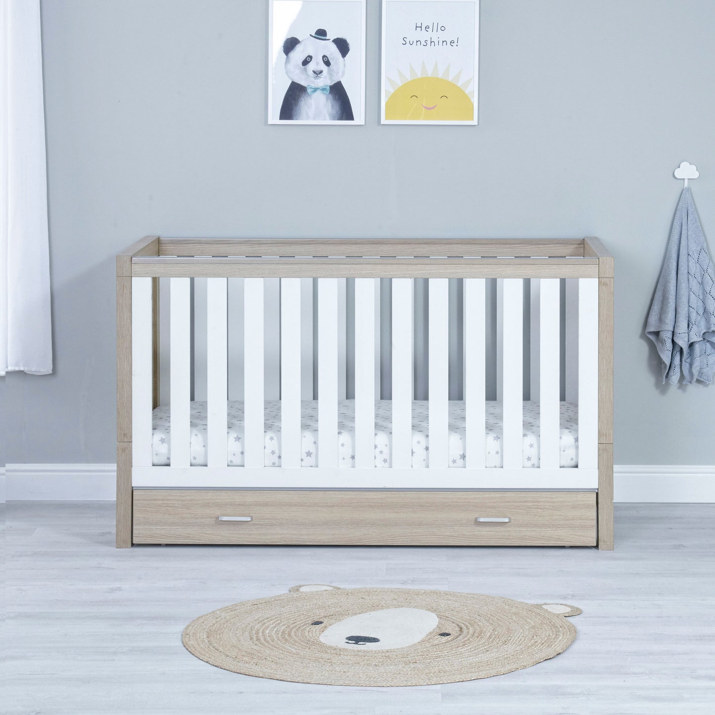 Babymore Luno 2 Piece Nursery Room Set with Drawer - Oak White