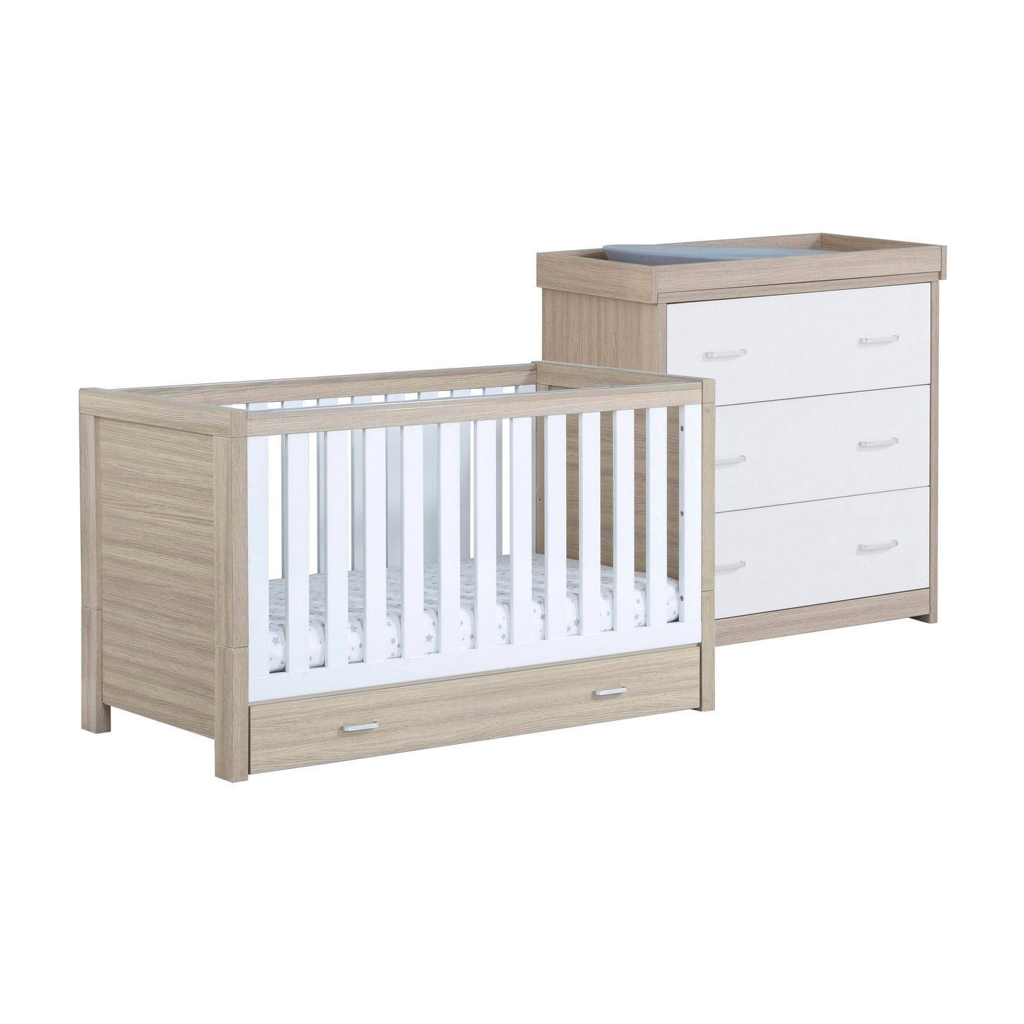 Babymore Luno 2 Piece Nursery Room Set with Drawer - Oak White