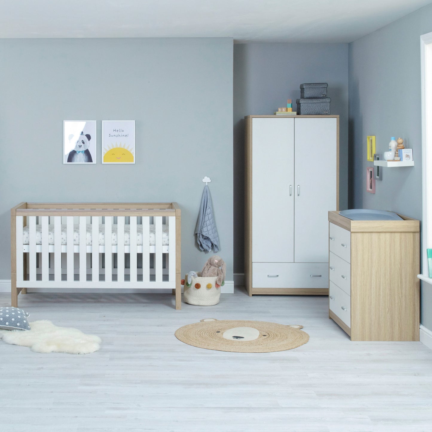 Babymore Luno 3 Piece Nursery Room Set - Oak White