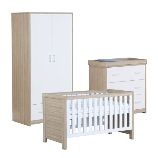 Babymore Luno 3 Piece Nursery Room Set - Oak White