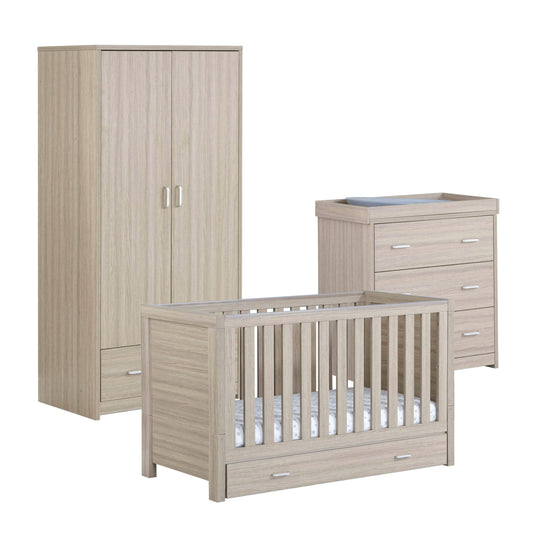 Babymore Luno 3 Piece Nursery Room Set with Drawer - Oak