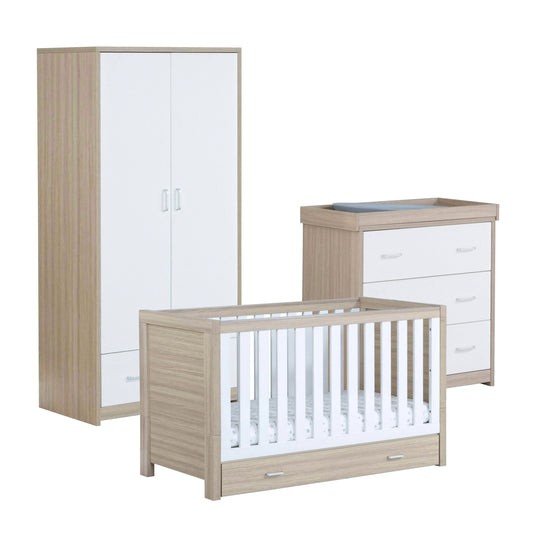 Babymore Luno 3 Piece Nursery Room Set with Drawer - Oak White