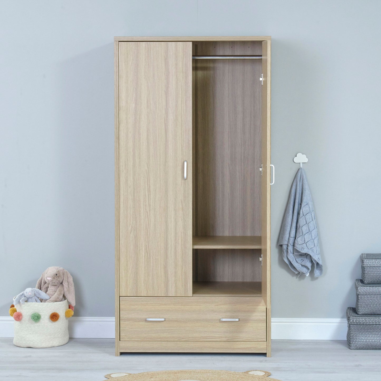 Babymore Luno Veni Nursery Wardrobe - Oak