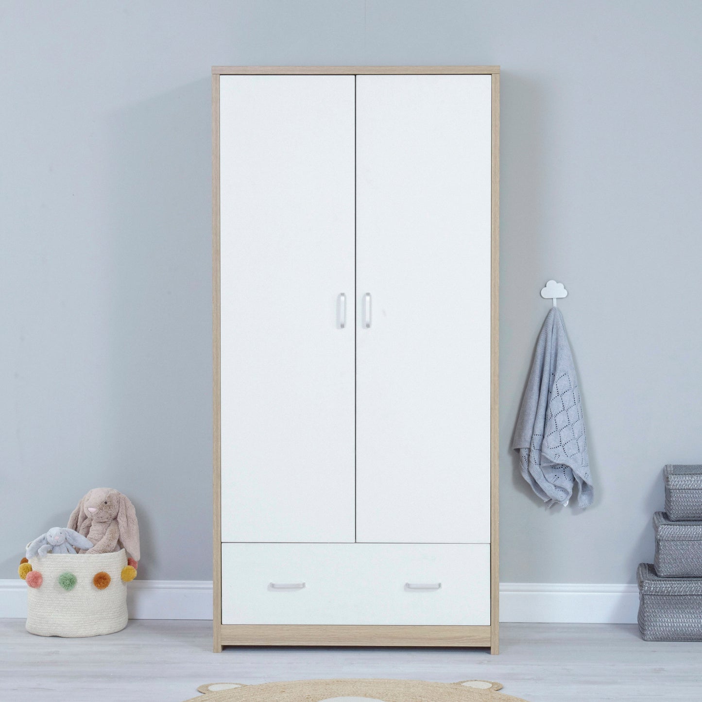 Babymore Luno Veni Nursery Wardrobe - White Oak