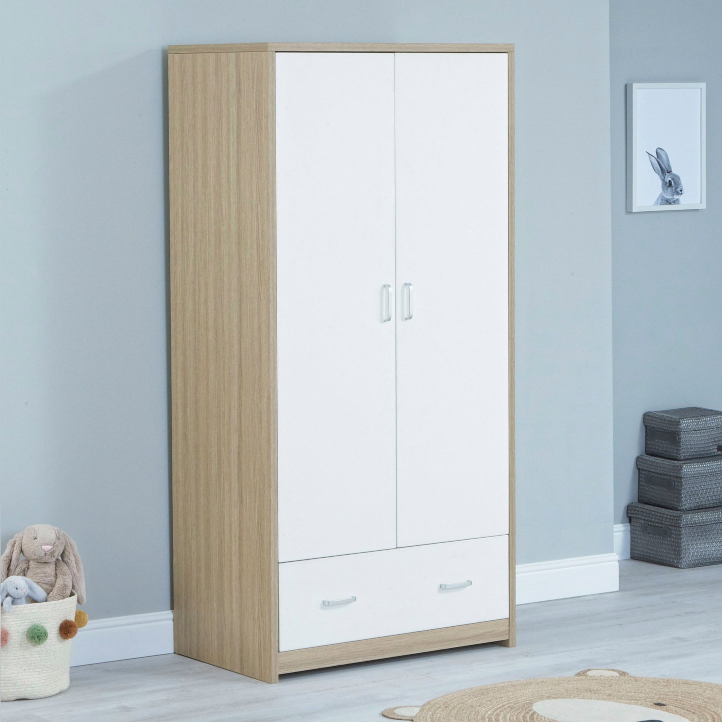 Babymore Luno Veni Nursery Wardrobe - White Oak