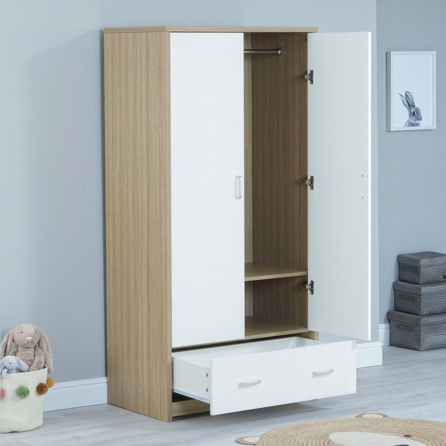 Babymore Luno Veni Nursery Wardrobe - White Oak