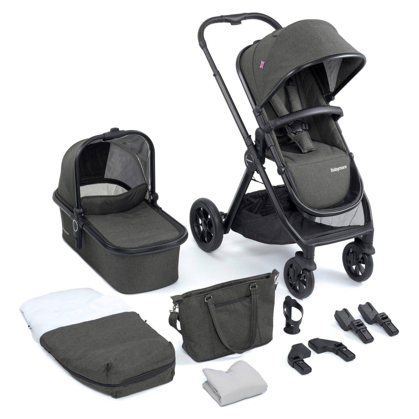 Babymore Memore V2 Pram Pushchair 11 Piece - Black