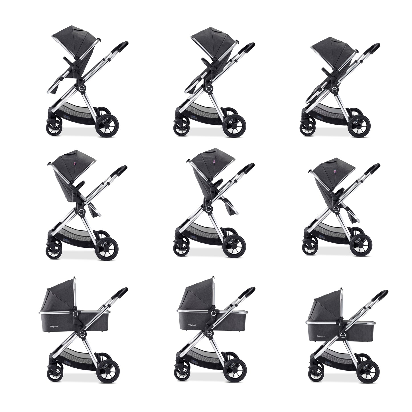 Babymore Memore V2 Pram Pushchair 11 Piece - Chrome