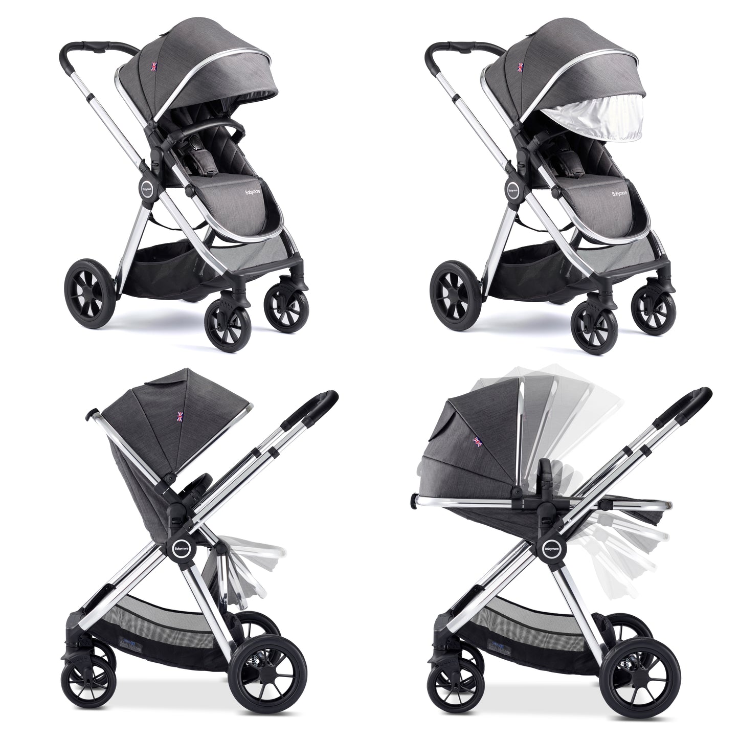 Babymore Memore V2 Pram Pushchair 11 Piece - Chrome