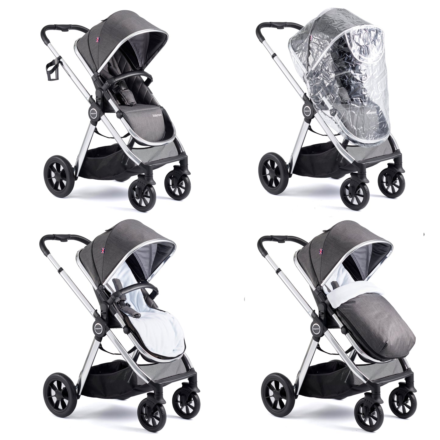 Babymore Memore V2 Pram Pushchair 11 Piece - Chrome