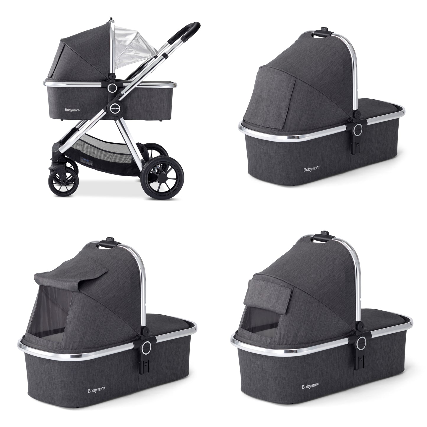 Babymore Memore V2 Pram Pushchair 11 Piece - Chrome