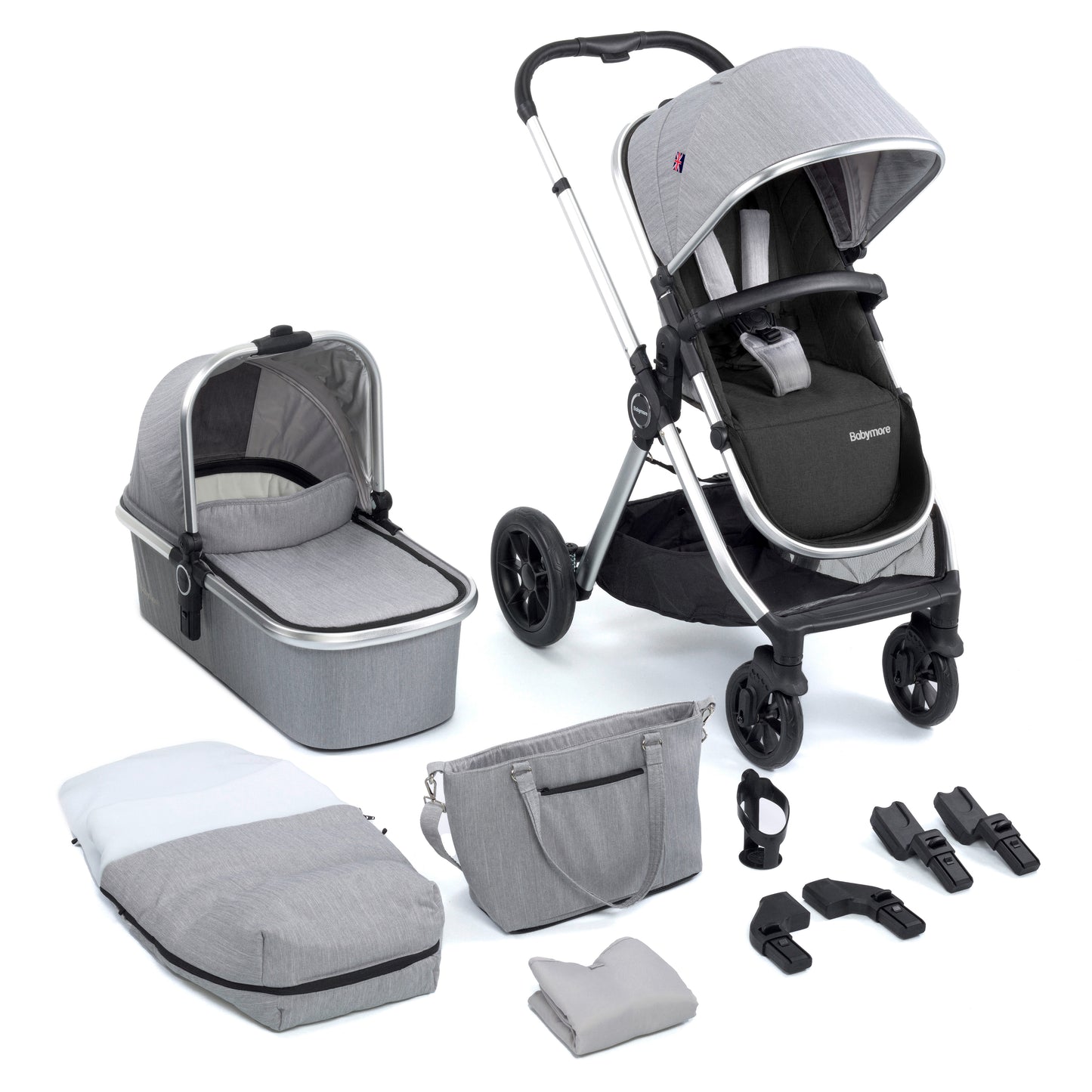 Babymore Memore V2 Pram Pushchair 11 Piece - Silver