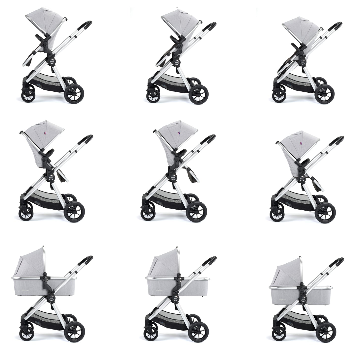 Babymore Memore V2 Pram Pushchair 11 Piece - Silver