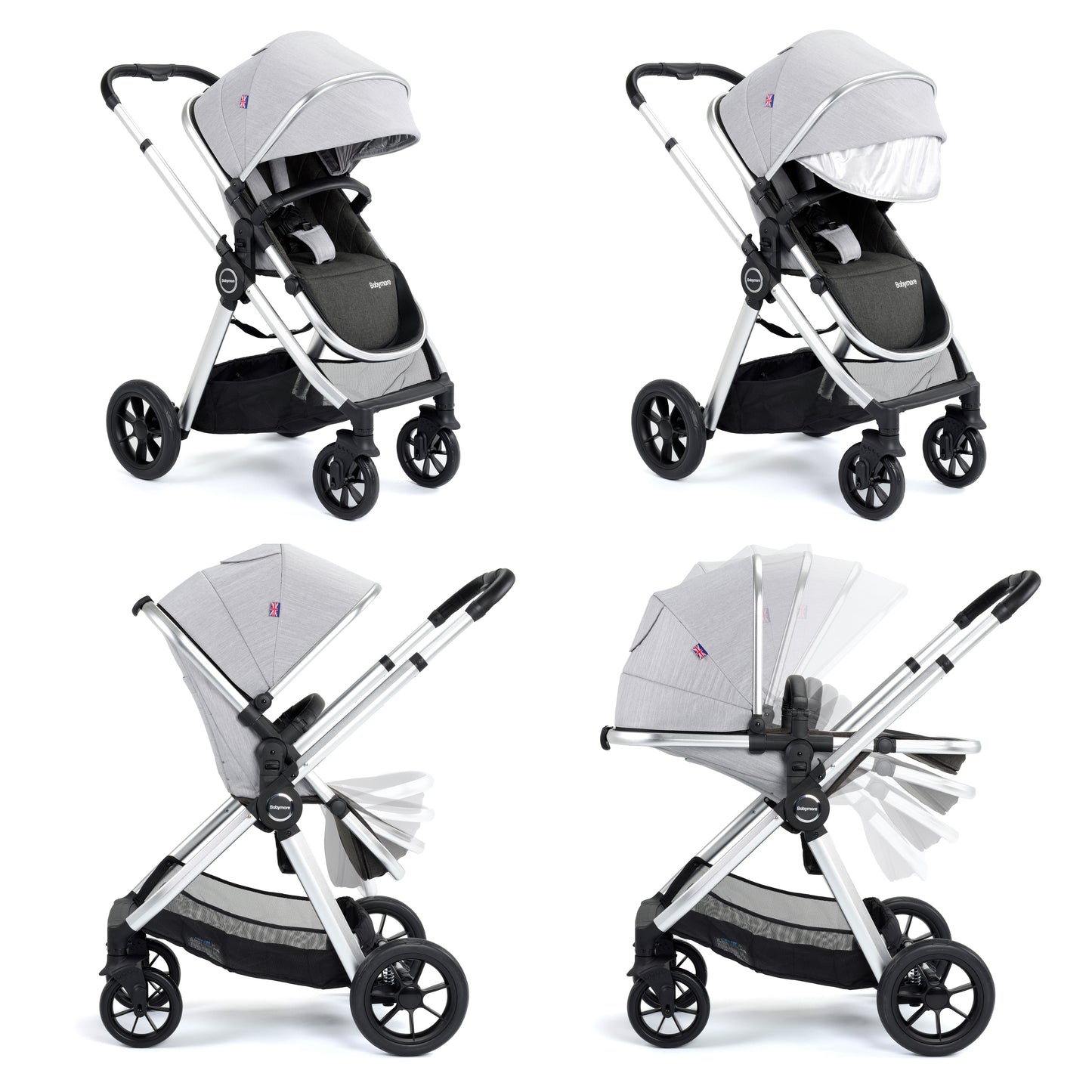 Babymore Memore V2 Pram Pushchair 11 Piece - Silver