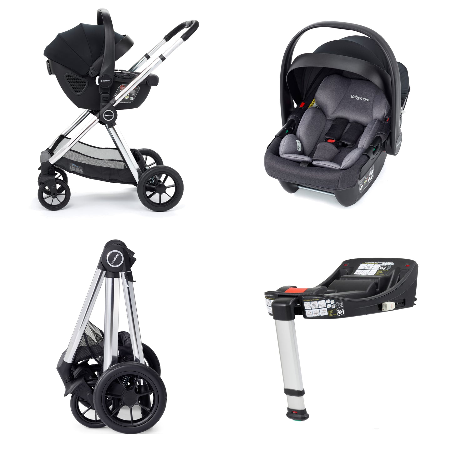 Babymore Memore V2 Travel System 13 Piece Coco with Base - Chrome