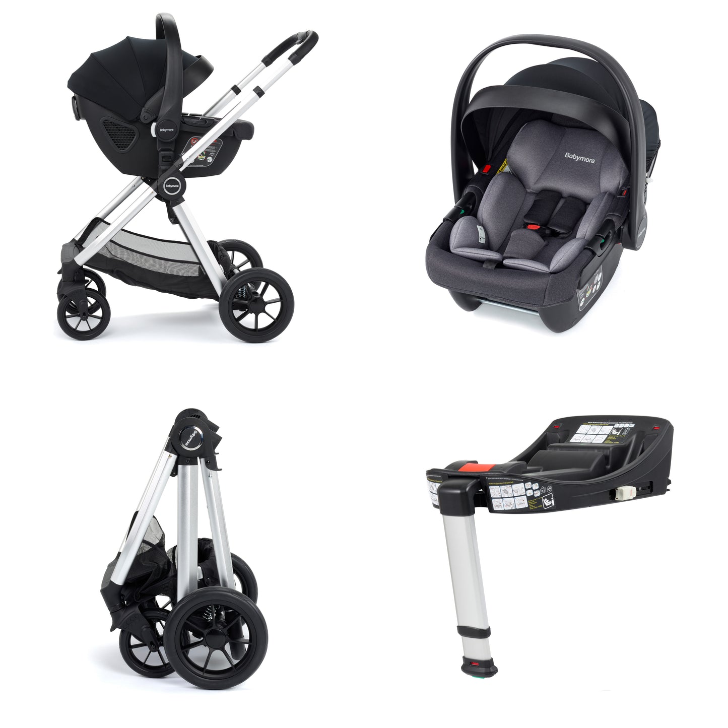 Babymore Memore V2 Travel System 13 Piece Coco with Base - Silver