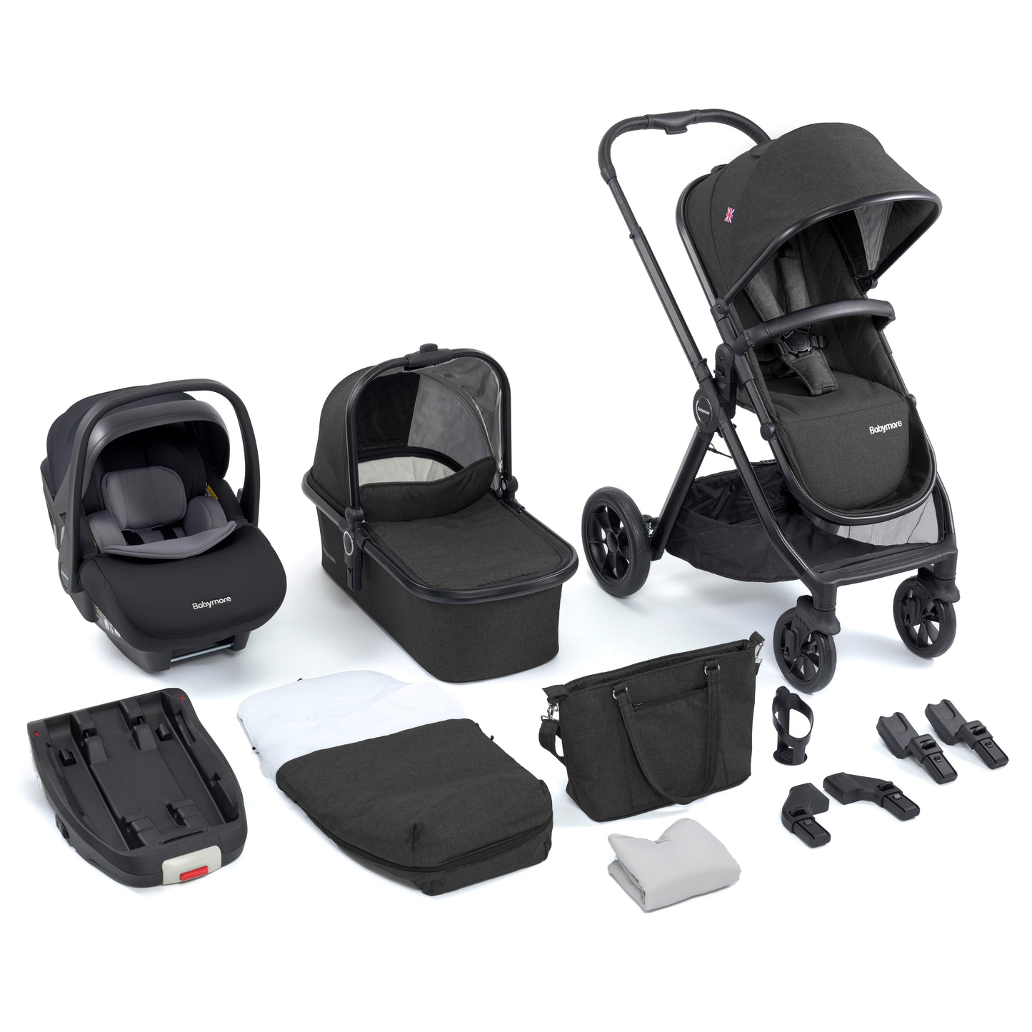 Babymore Memore V2 Travel System 13 Piece Pecan i-Size with base - Black