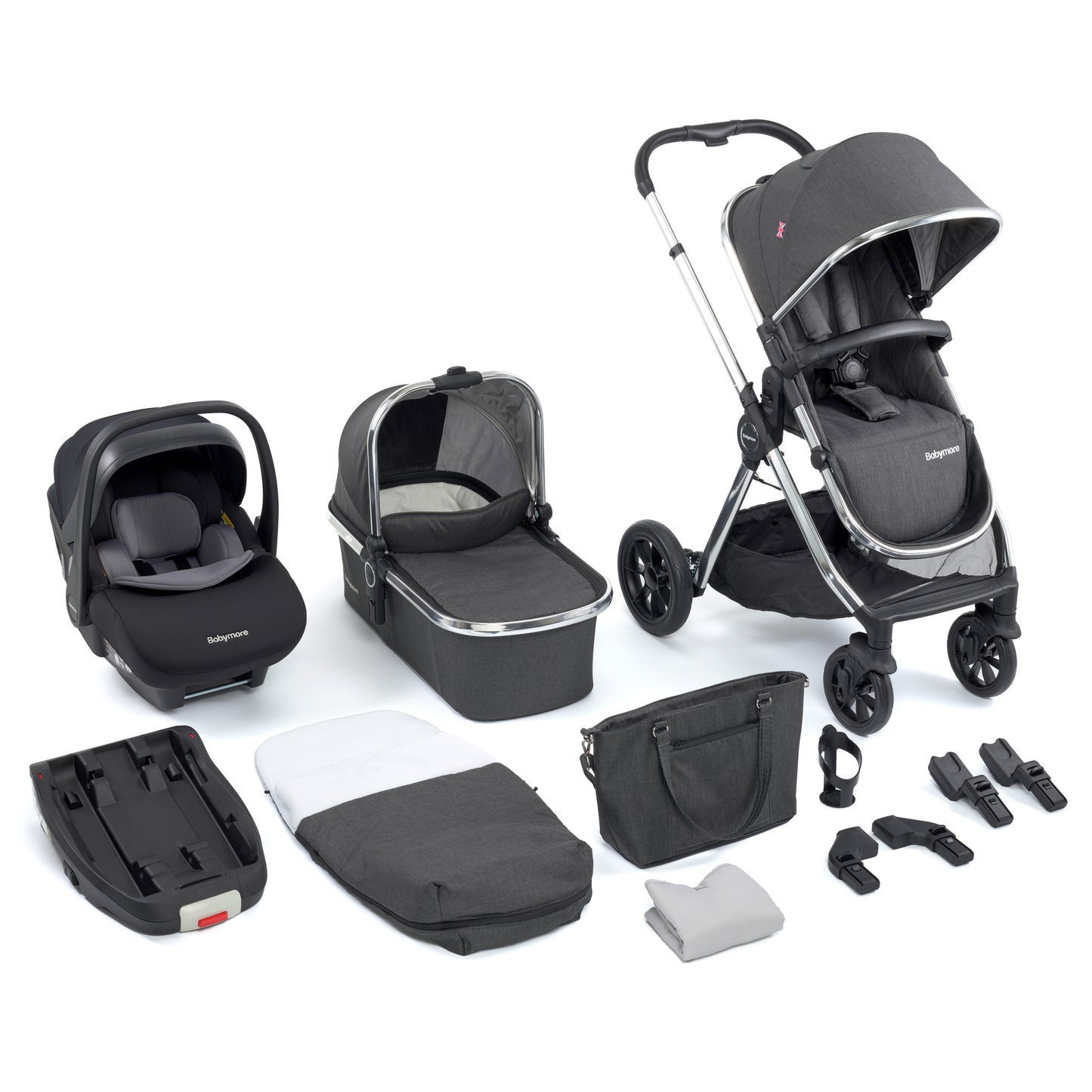 Babymore Memore V2 Travel System 13 Piece Pecan i-Size with base - Chrome